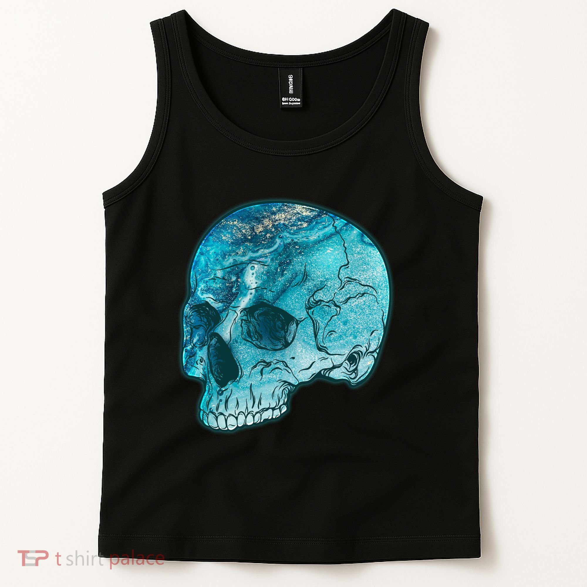Blue Marble Patterned Skull Tank Top