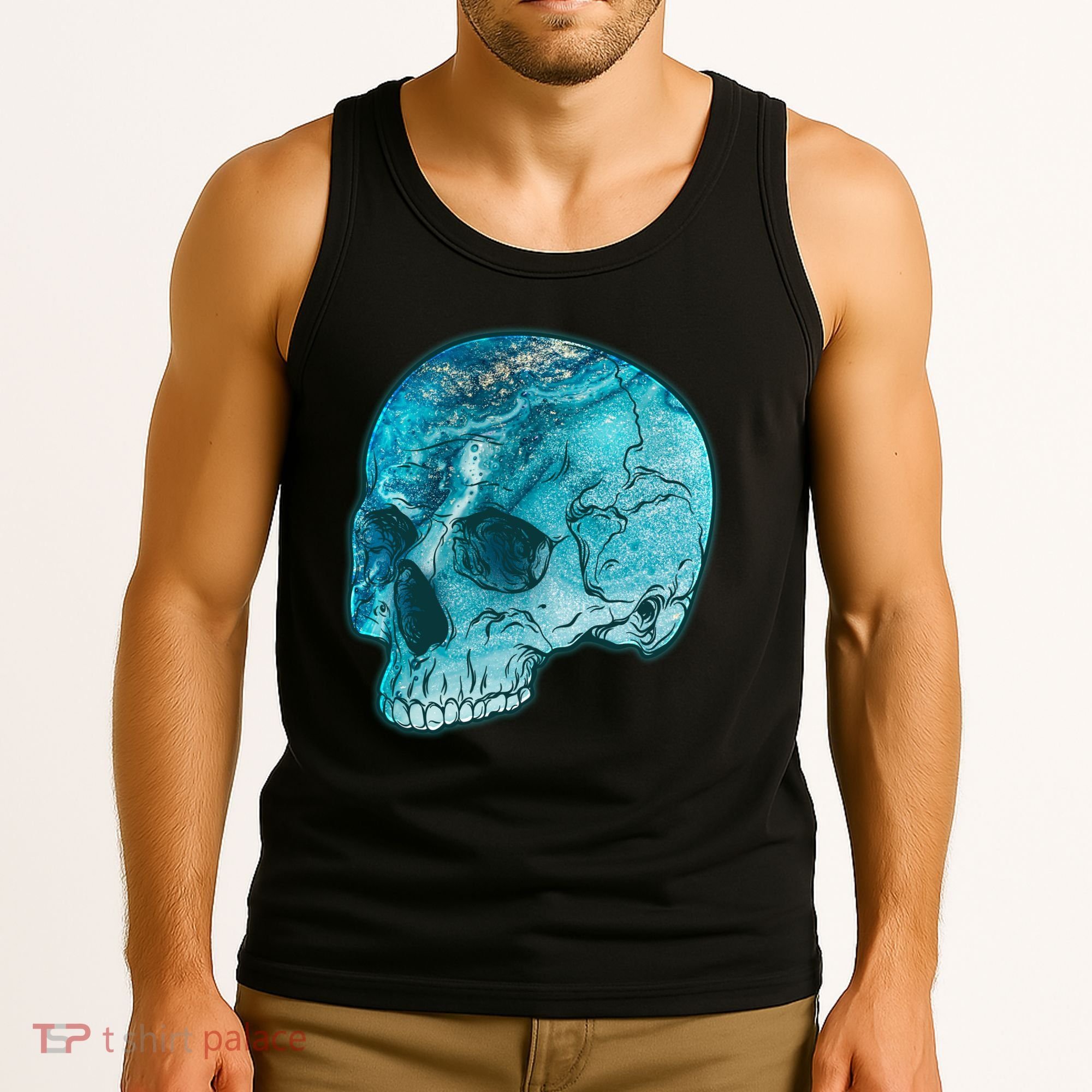 Blue Marble Patterned Skull Tank Top