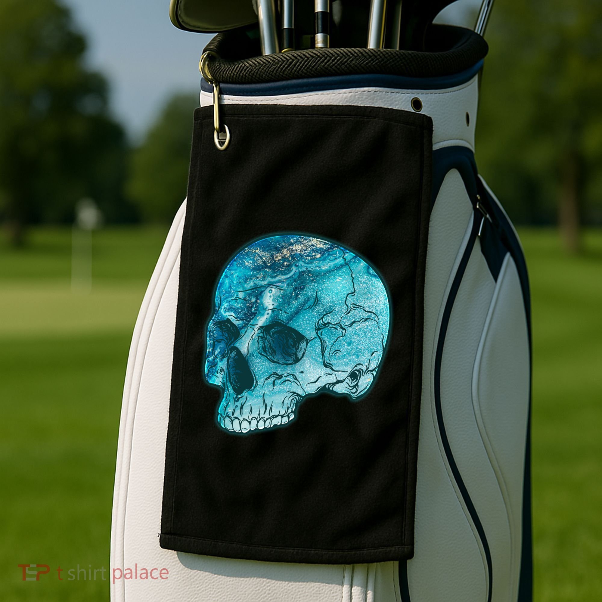 Blue Marble Patterned Skull Golf Towel