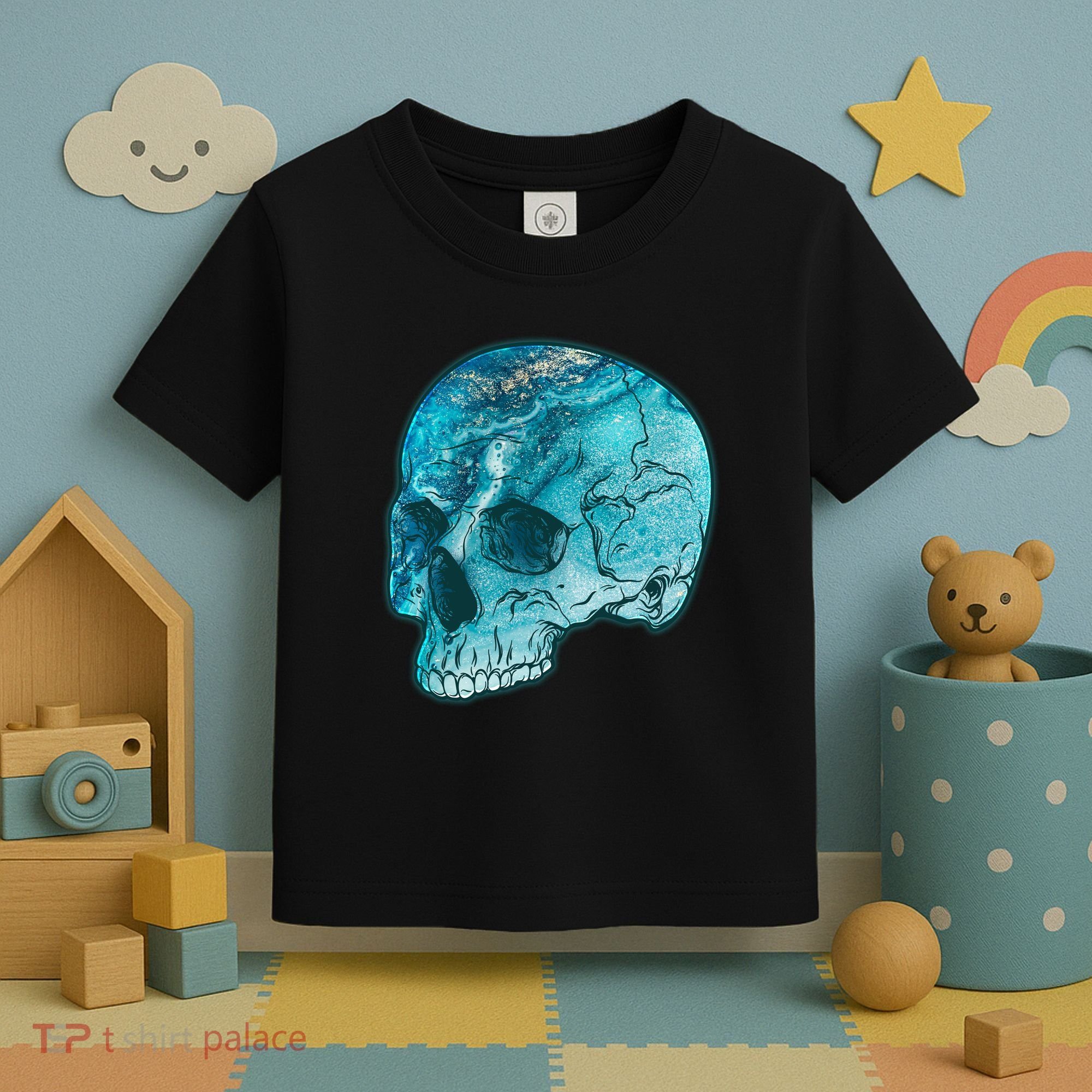 Blue Marble Patterned Skull Toddler T-Shirt