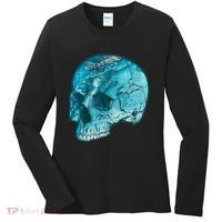 Blue Marble Patterned Skull Women's Long Sleeve Shirt thumb 0