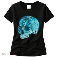 Blue Marble Patterned Skull Women's T-Shirt thumb 0