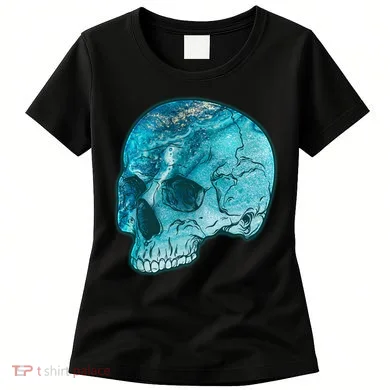 Blue Marble Patterned Skull Women's T-Shirt