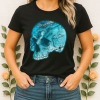 Blue Marble Patterned Skull Women's T-Shirt thumb 2