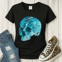 Blue Marble Patterned Skull Women's T-Shirt thumb 3