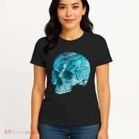 Blue Marble Patterned Skull Women's T-Shirt thumb 4