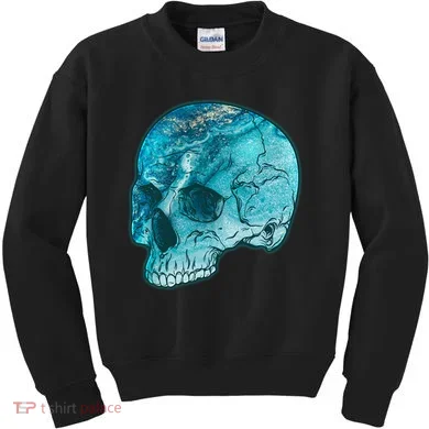 Blue Marble Patterned Skull Kids Sweatshirt