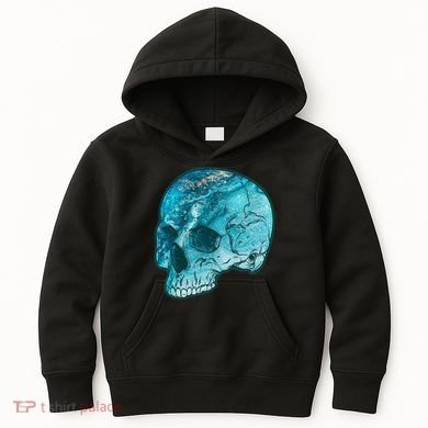 Blue Marble Patterned Skull Kids Hoodie