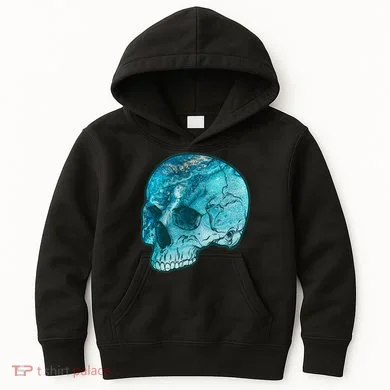 Blue Marble Patterned Skull Kids Hoodie