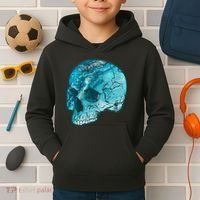 Blue Marble Patterned Skull Kids Hoodie thumb 2