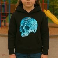 Blue Marble Patterned Skull Kids Hoodie thumb 3