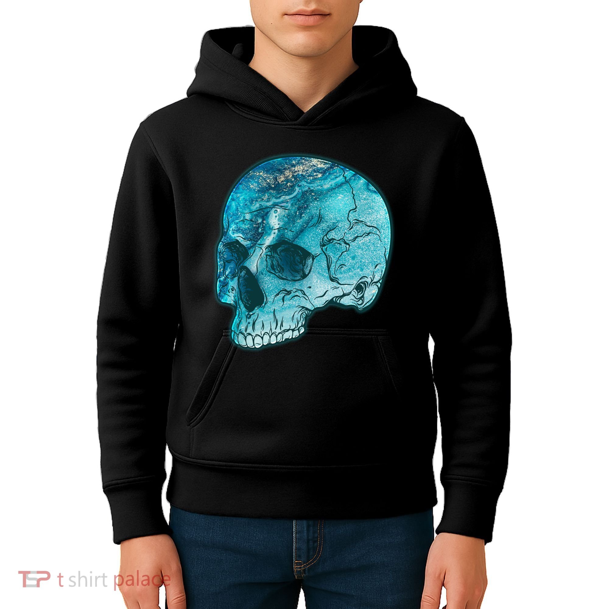 Blue Marble Patterned Skull Kids Hoodie