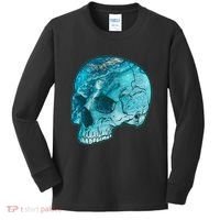 Blue Marble Patterned Skull Kids Long Sleeve Shirt thumb 0