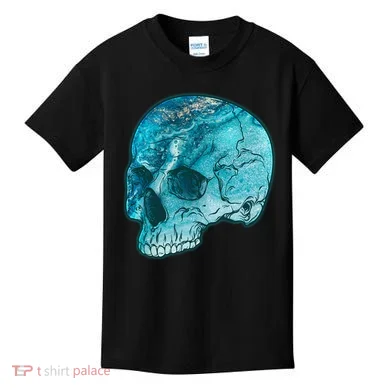 Blue Marble Patterned Skull Kids T-Shirt