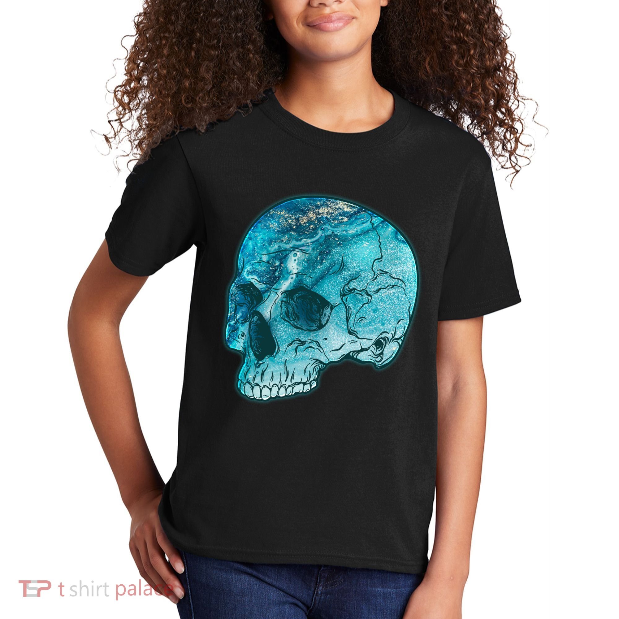 Blue Marble Patterned Skull Kids T-Shirt