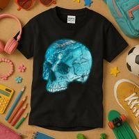Blue Marble Patterned Skull Kids T-Shirt thumb 3