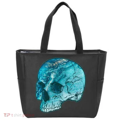 Blue Marble Patterned Skull Tote Bag