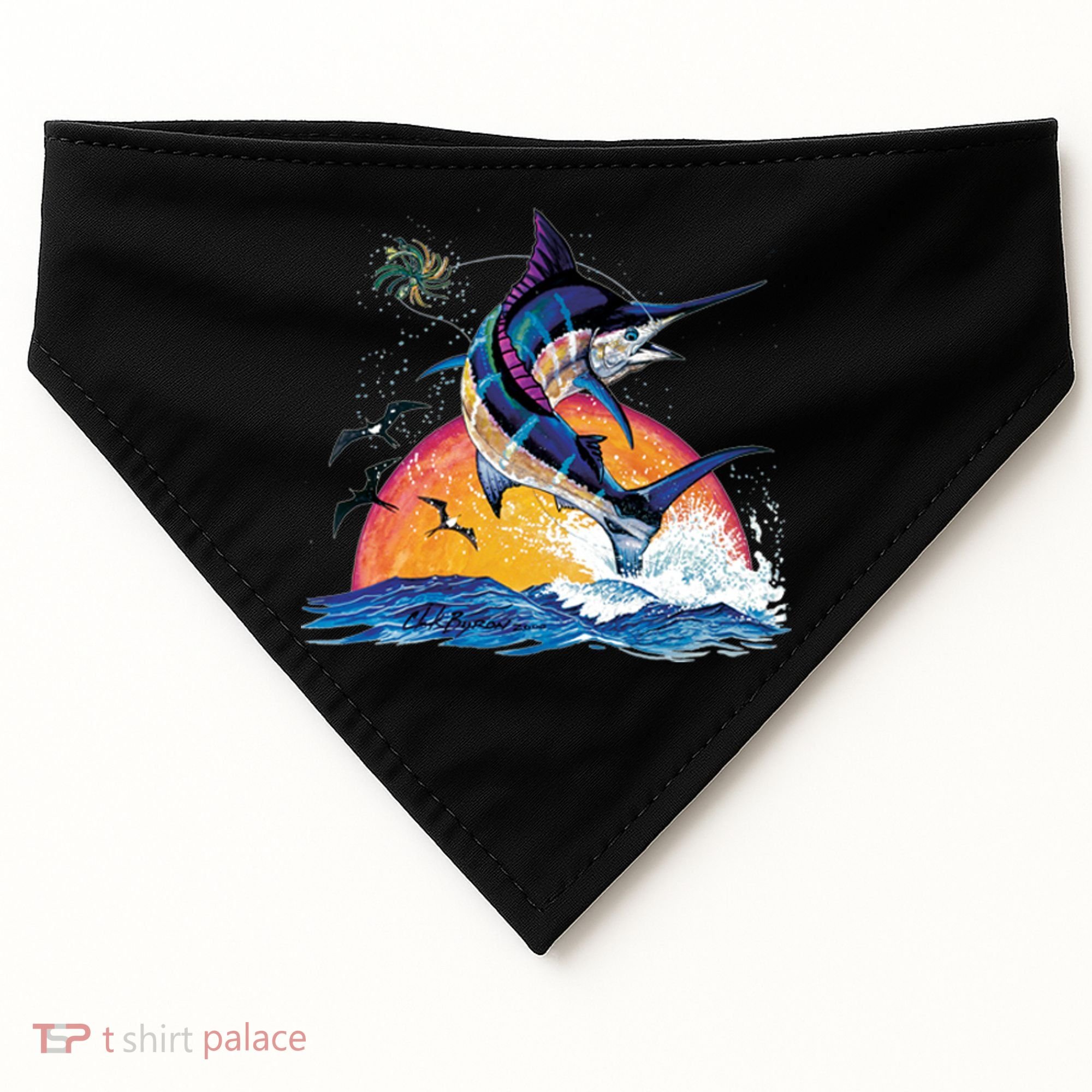 Blue Marlin Fish Sunset USA-Made Doggie Bandana