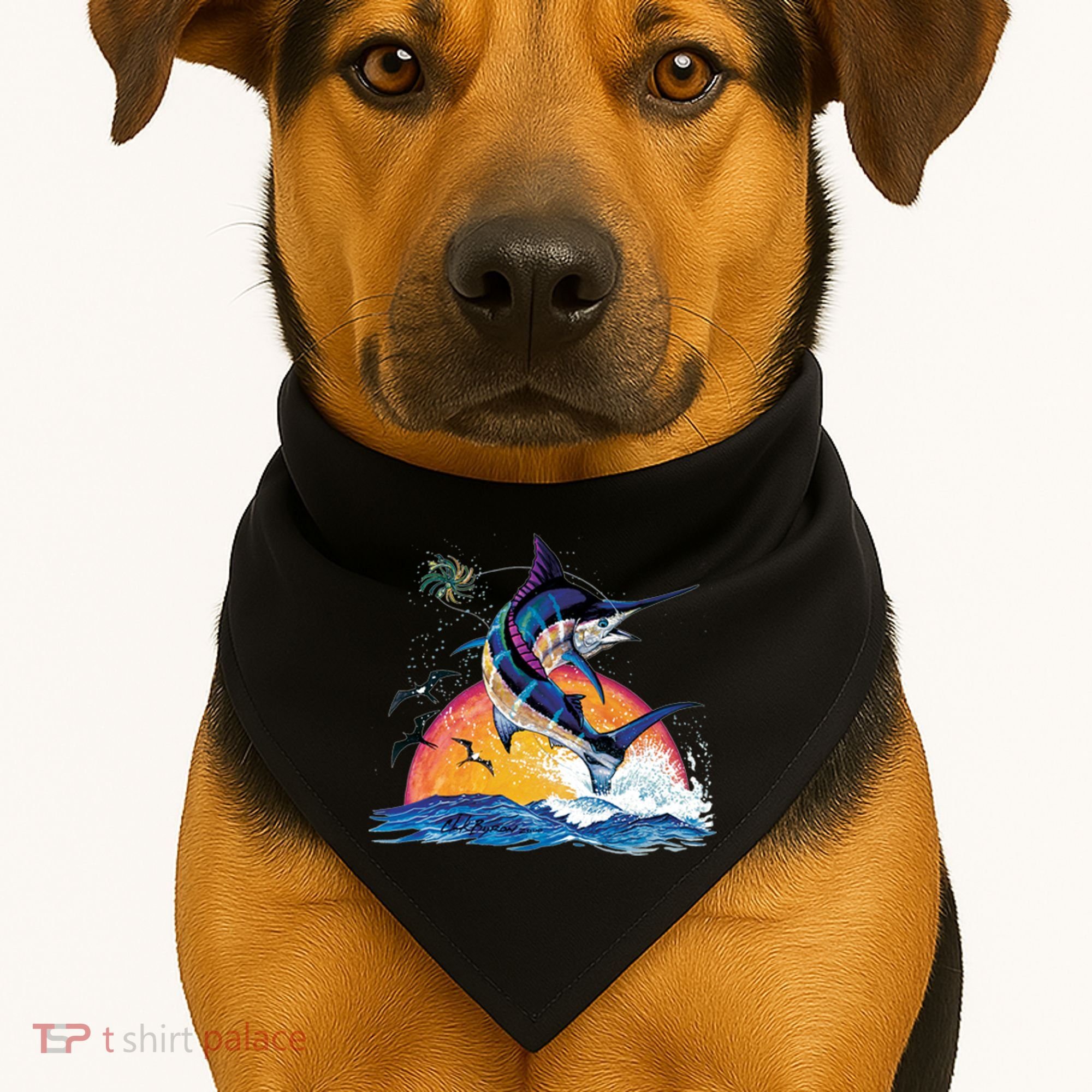 Blue Marlin Fish Sunset USA-Made Doggie Bandana