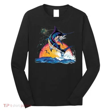 Blue Marlin Fish Sunset Long Sleeve Shirt