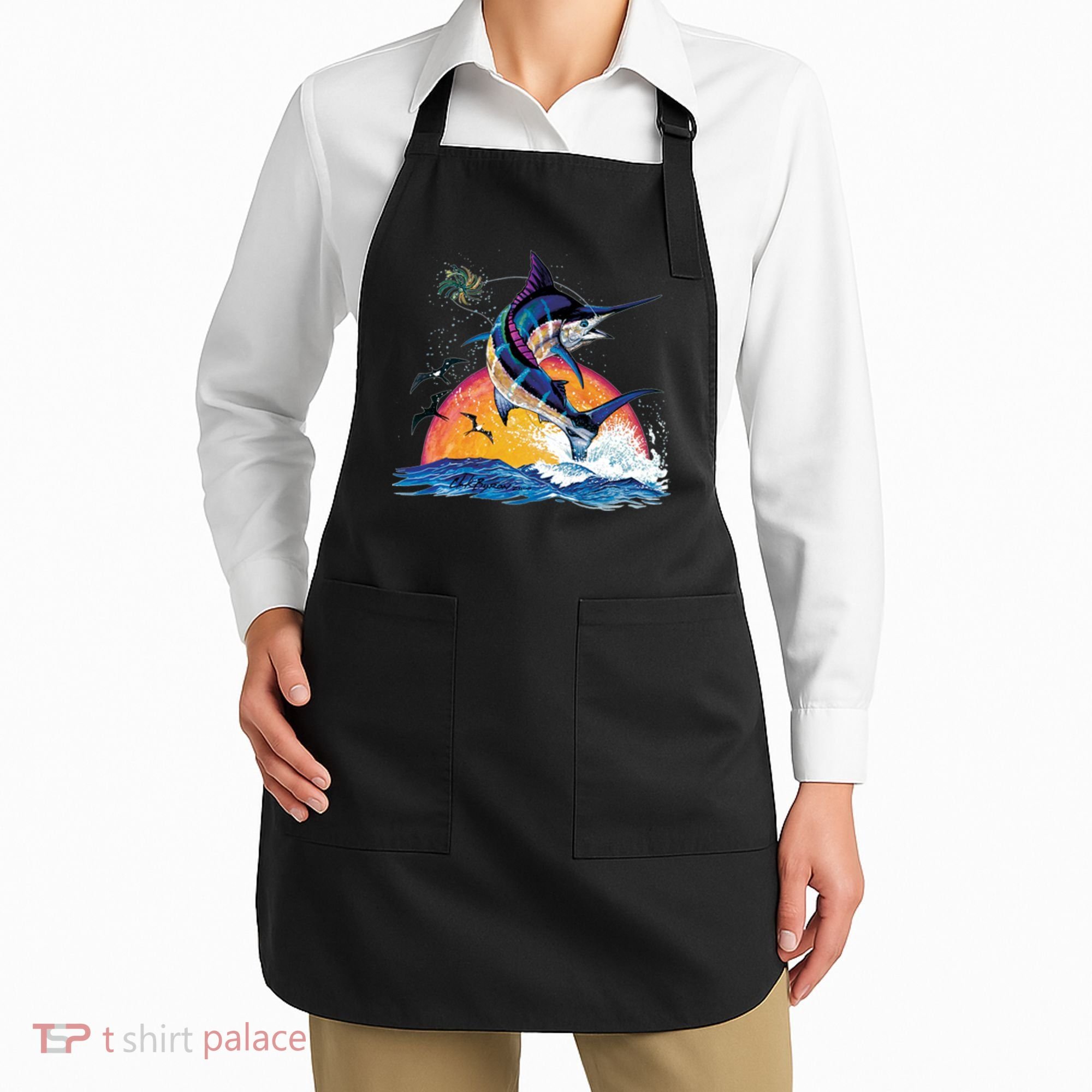Blue Marlin Fish Sunset Apron