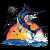 Blue Marlin Fish Sunset Button thumb 1