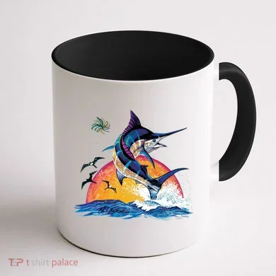 Blue Marlin Fish Sunset Coffee Mug back