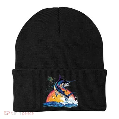 Blue Marlin Fish Sunset Beanie