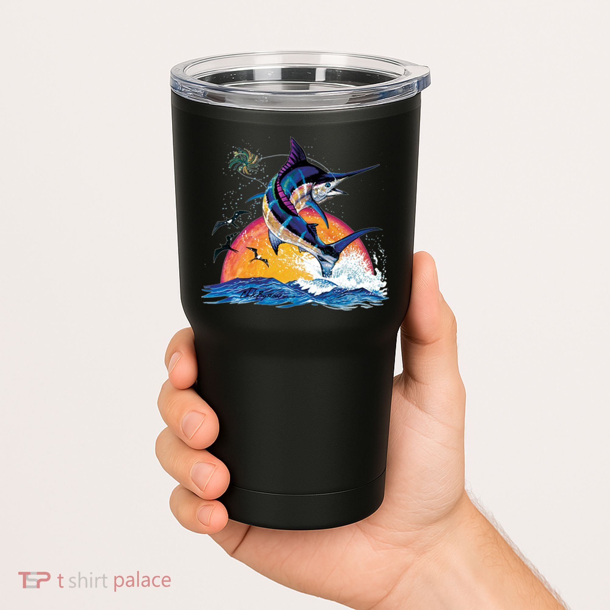 Blue Marlin Fish Sunset Tumbler