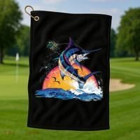 Blue Marlin Fish Sunset Golf Towel thumb 1