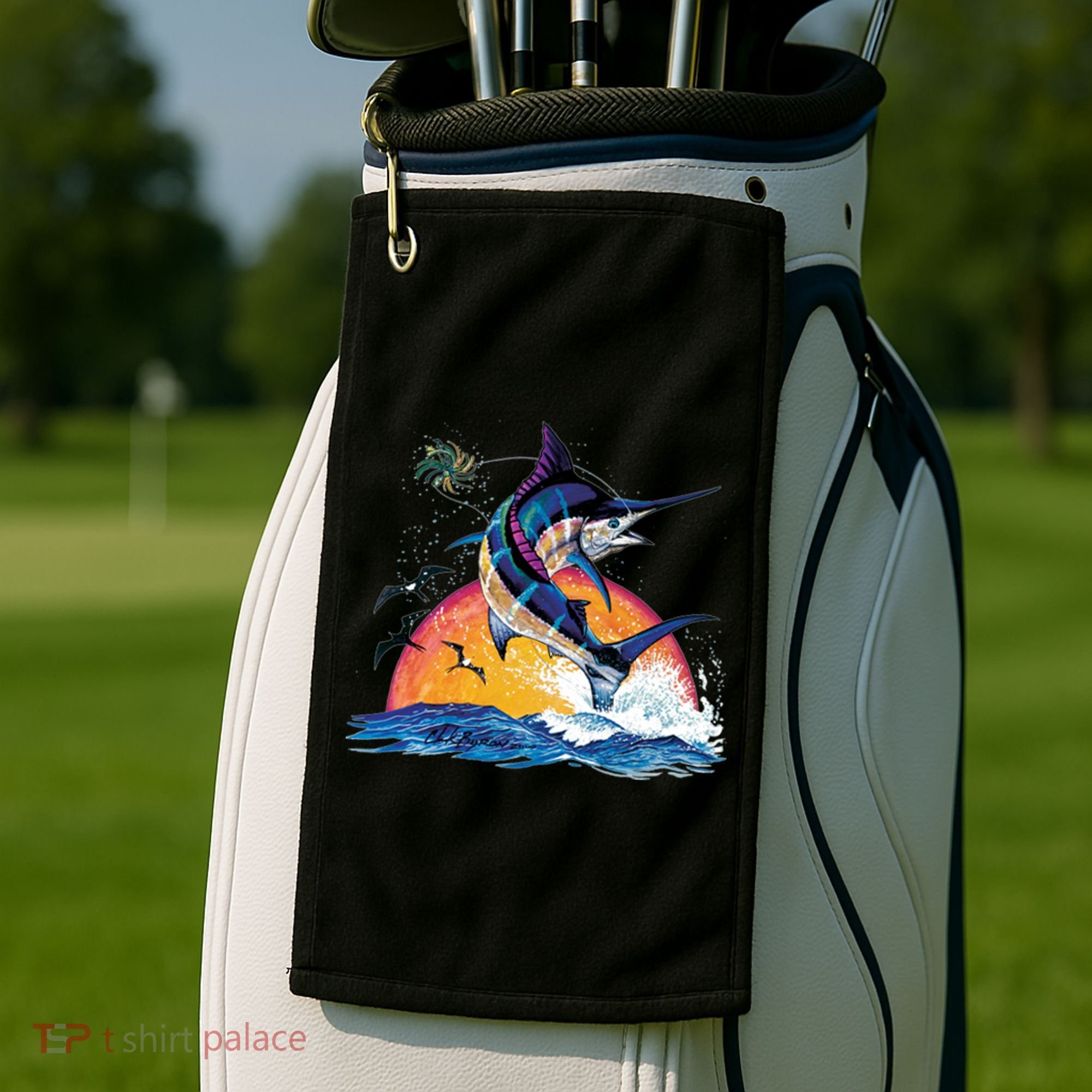 Blue Marlin Fish Sunset Golf Towel