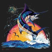 Blue Marlin Fish Sunset Golf Towel thumb 3