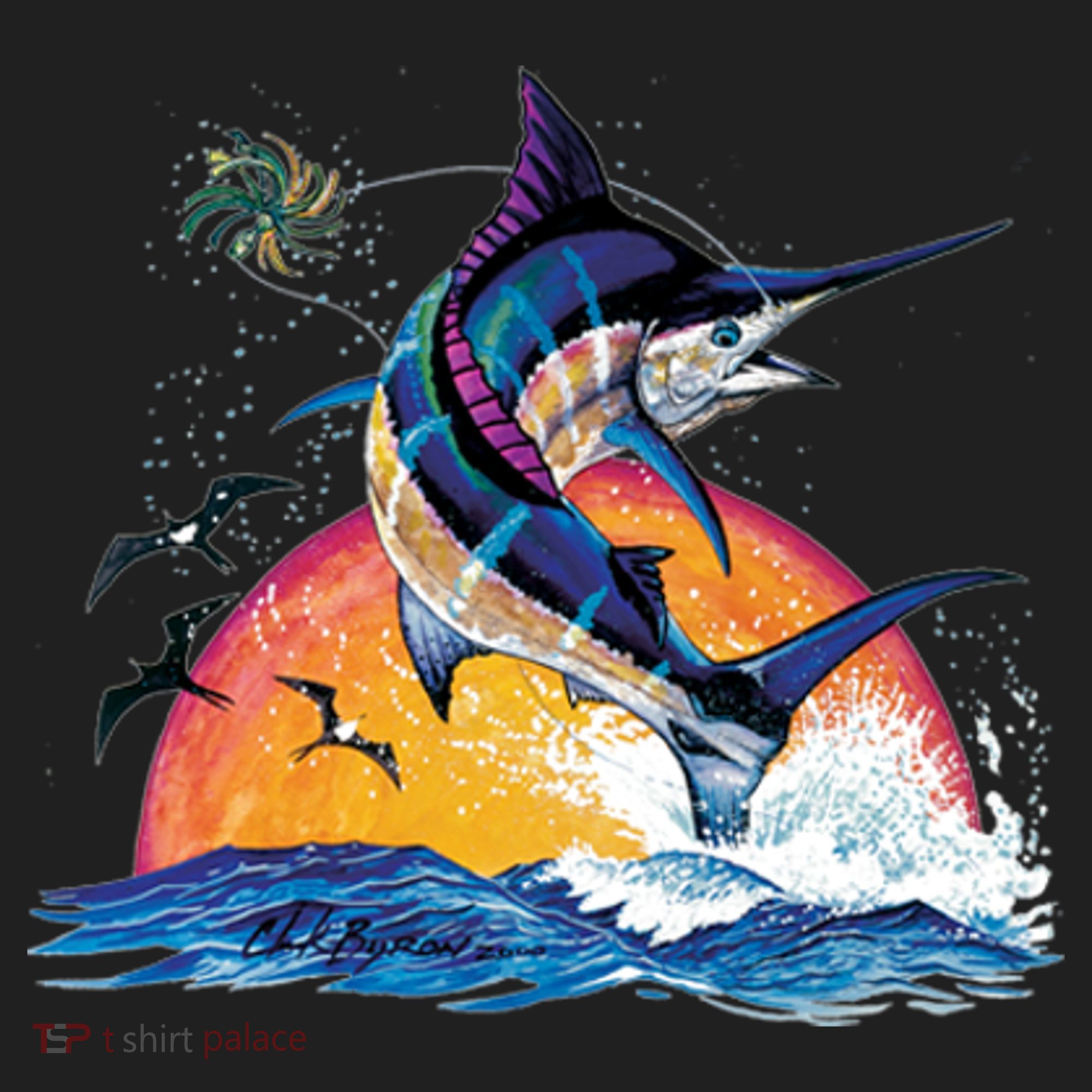 Blue Marlin Fish Sunset Golf Towel