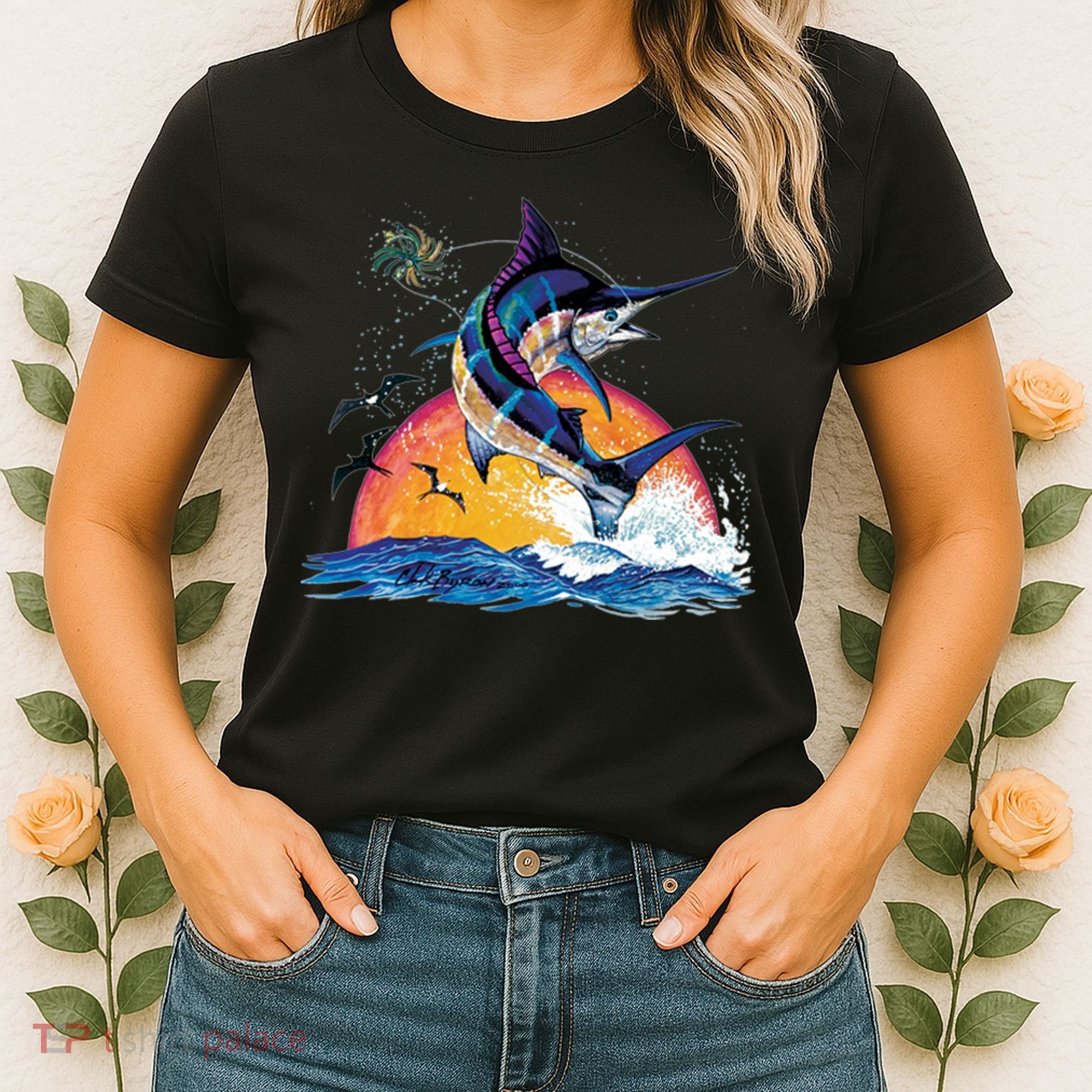 Blue Marlin Fish Sunset Women's T-Shirt