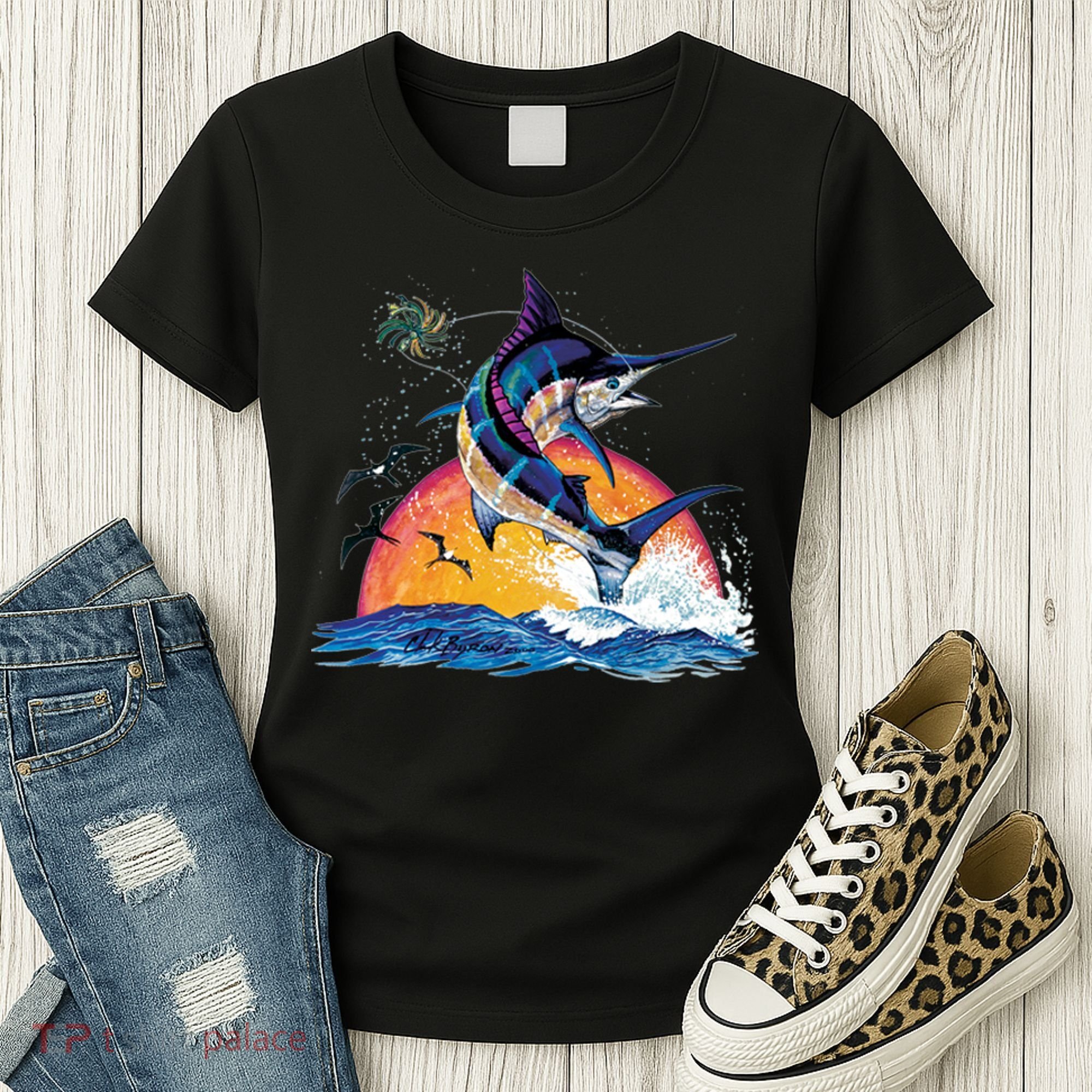 Blue Marlin Fish Sunset Women's T-Shirt