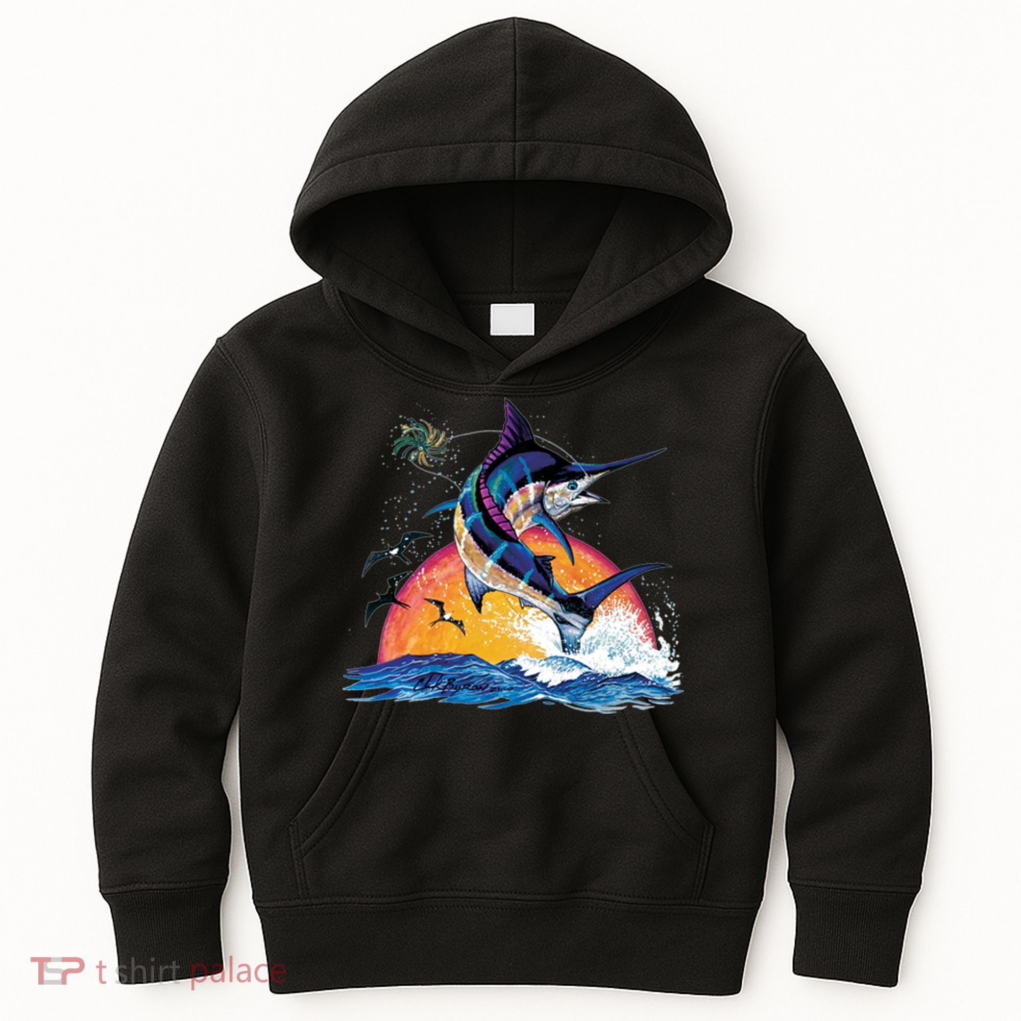 Blue Marlin Fish Sunset Kids Hoodie