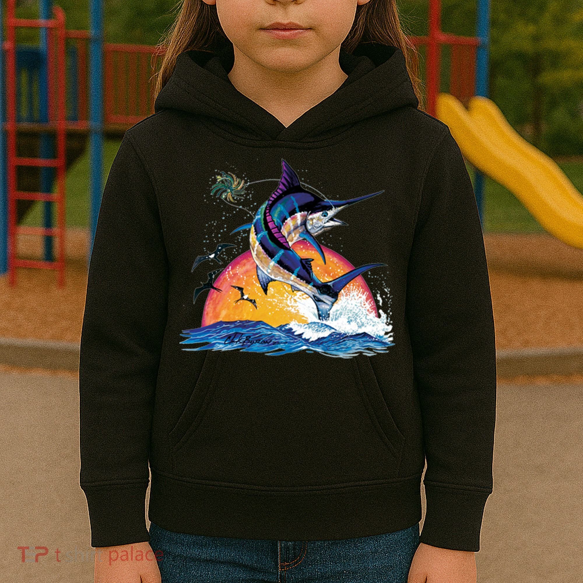 Blue Marlin Fish Sunset Kids Hoodie