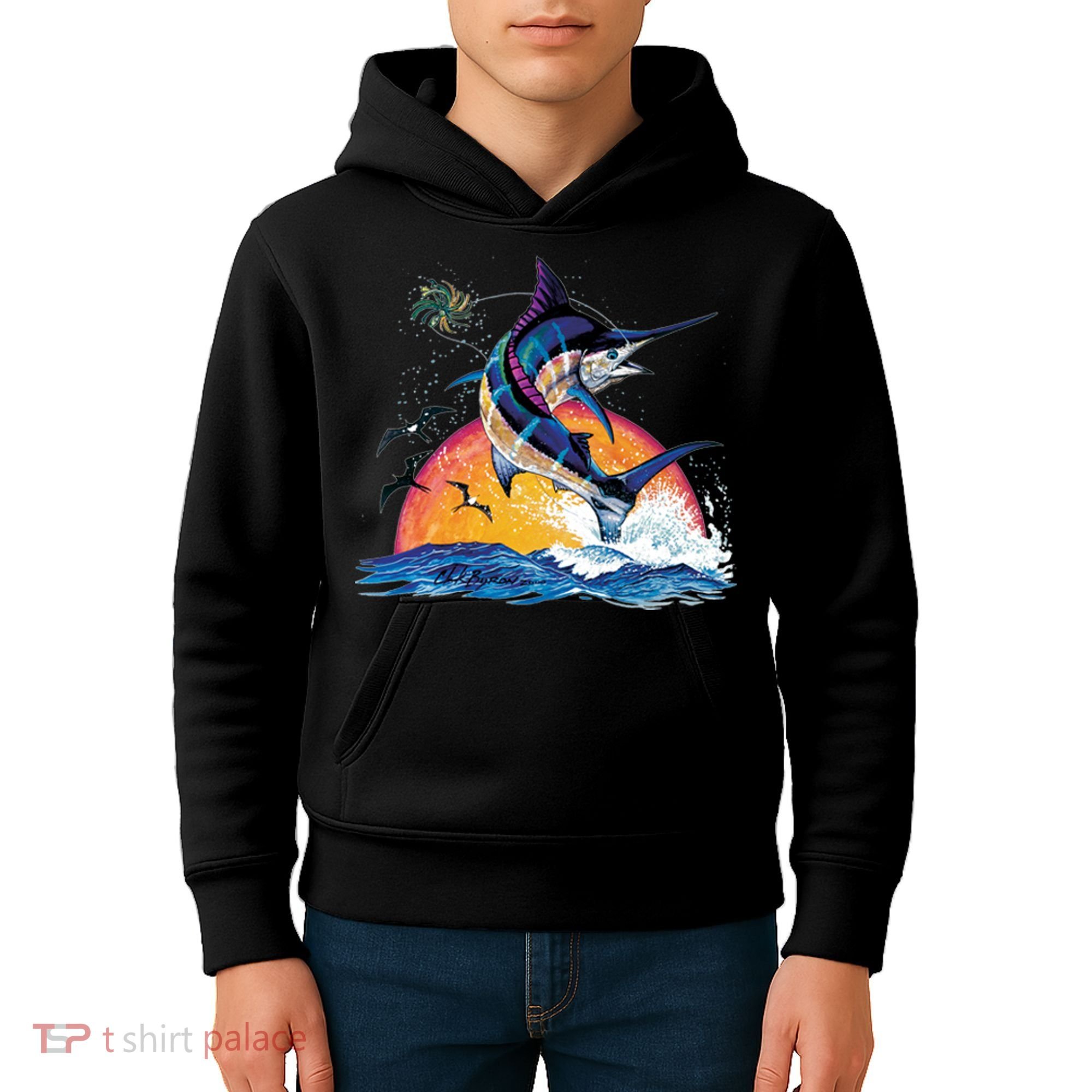 Blue Marlin Fish Sunset Kids Hoodie