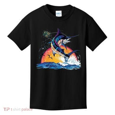 Blue Marlin Fish Sunset Kids T-Shirt