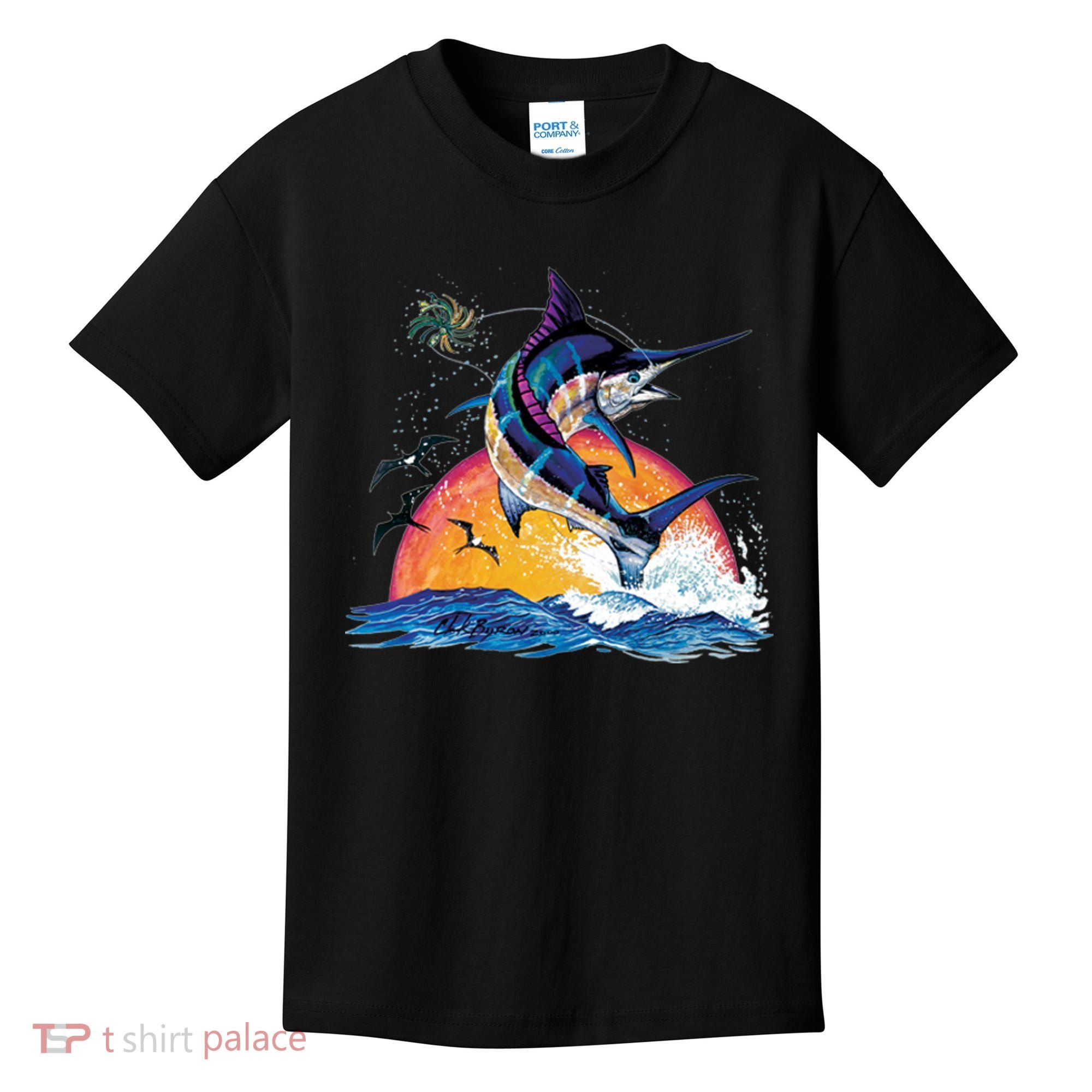 Blue Marlin Fish Sunset Kids T-Shirt