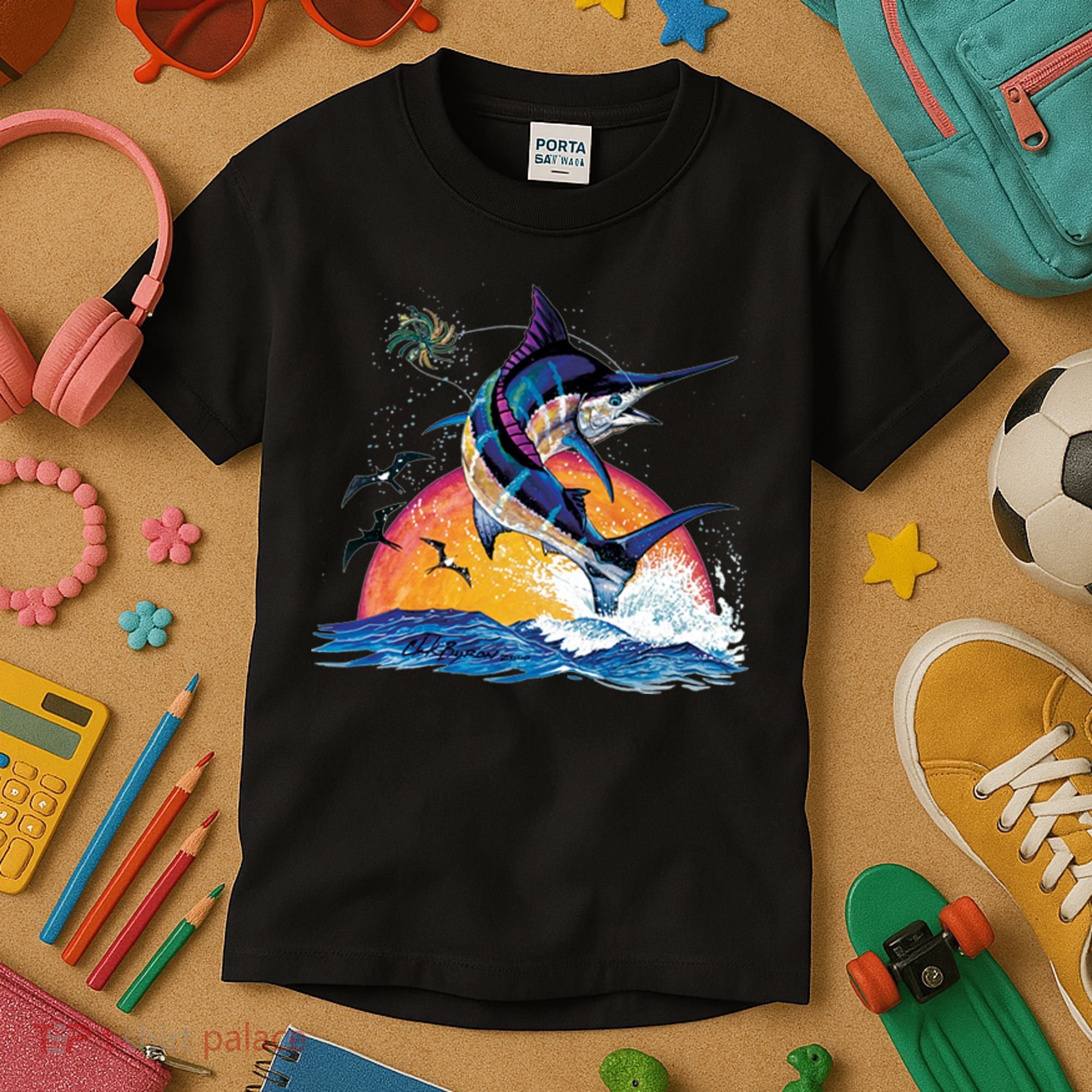 Blue Marlin Fish Sunset Kids T-Shirt