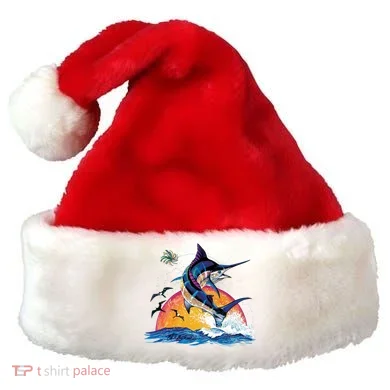 Blue Marlin Fish Sunset Santa Hat