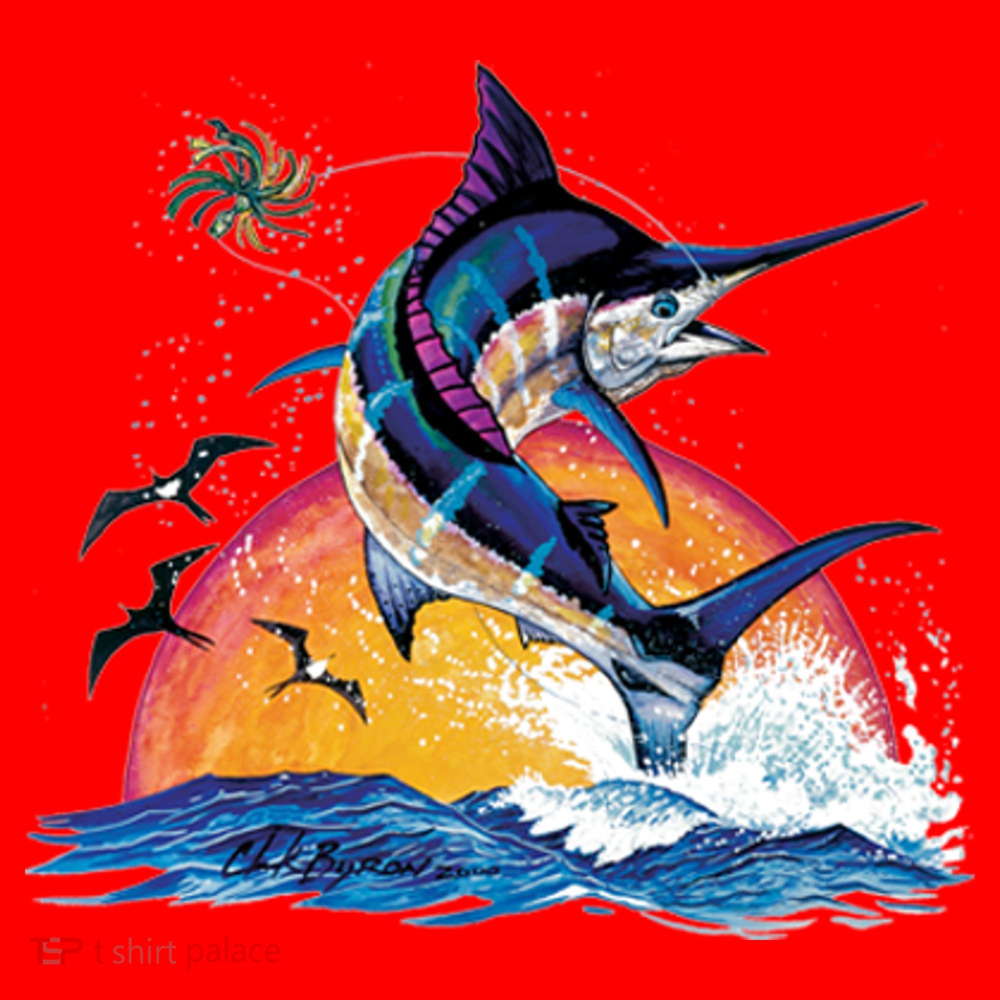 Blue Marlin Fish Sunset Santa Hat