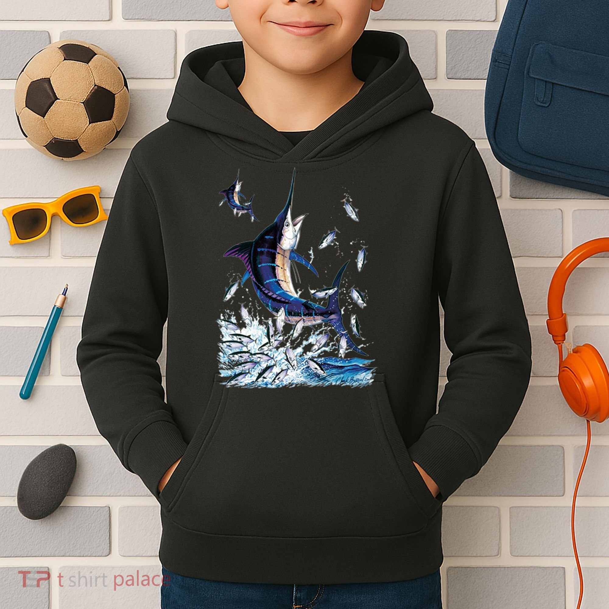 Blue Marlin Fishing Kids Hoodie