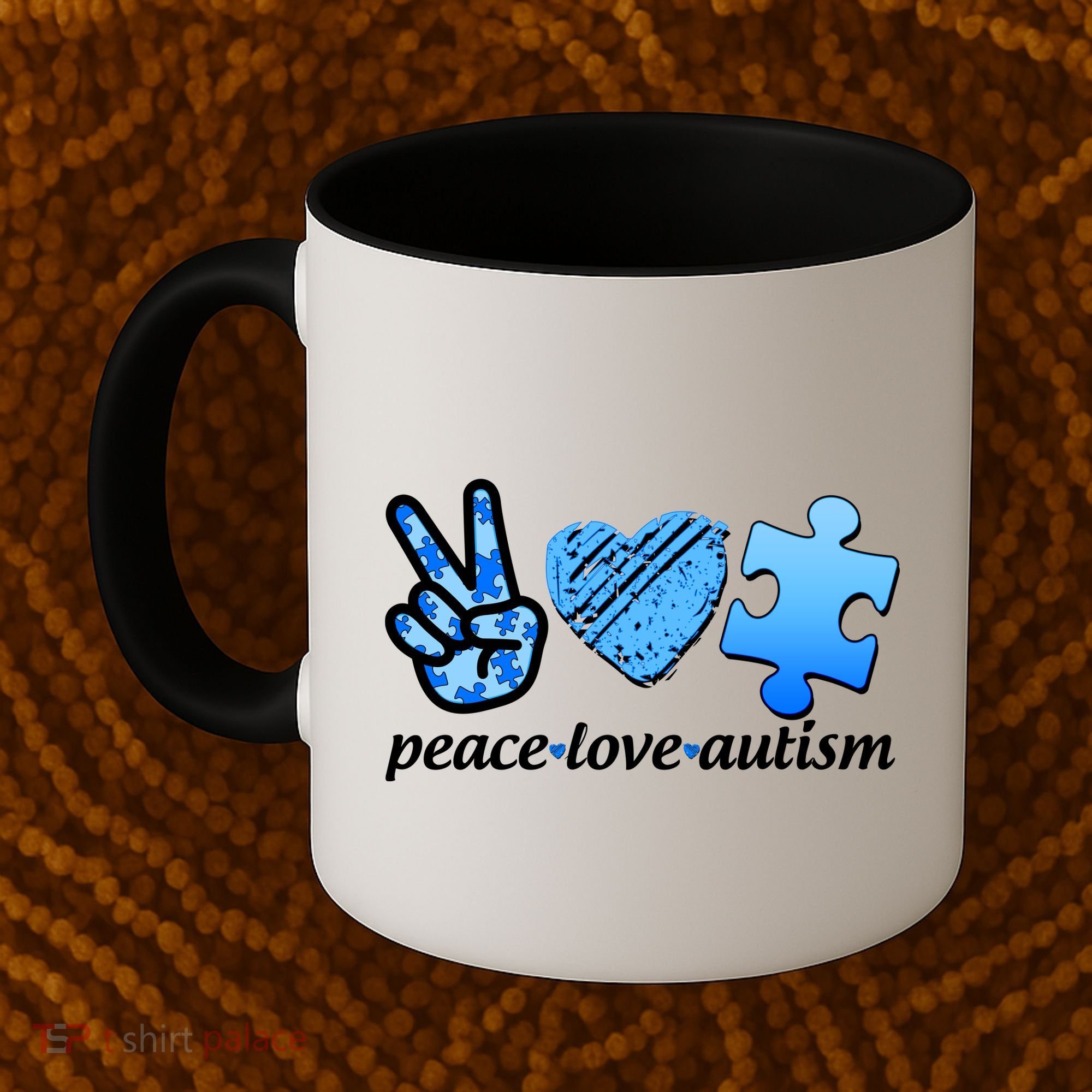 Blue Peace Love Autism  Coffee Mug