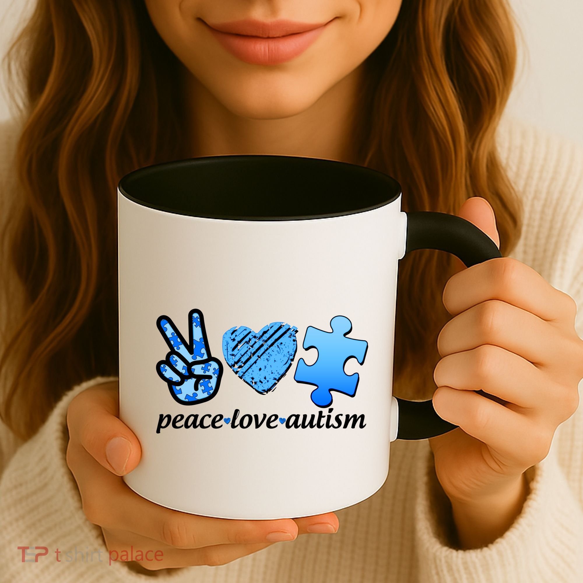 Blue Peace Love Autism  Coffee Mug