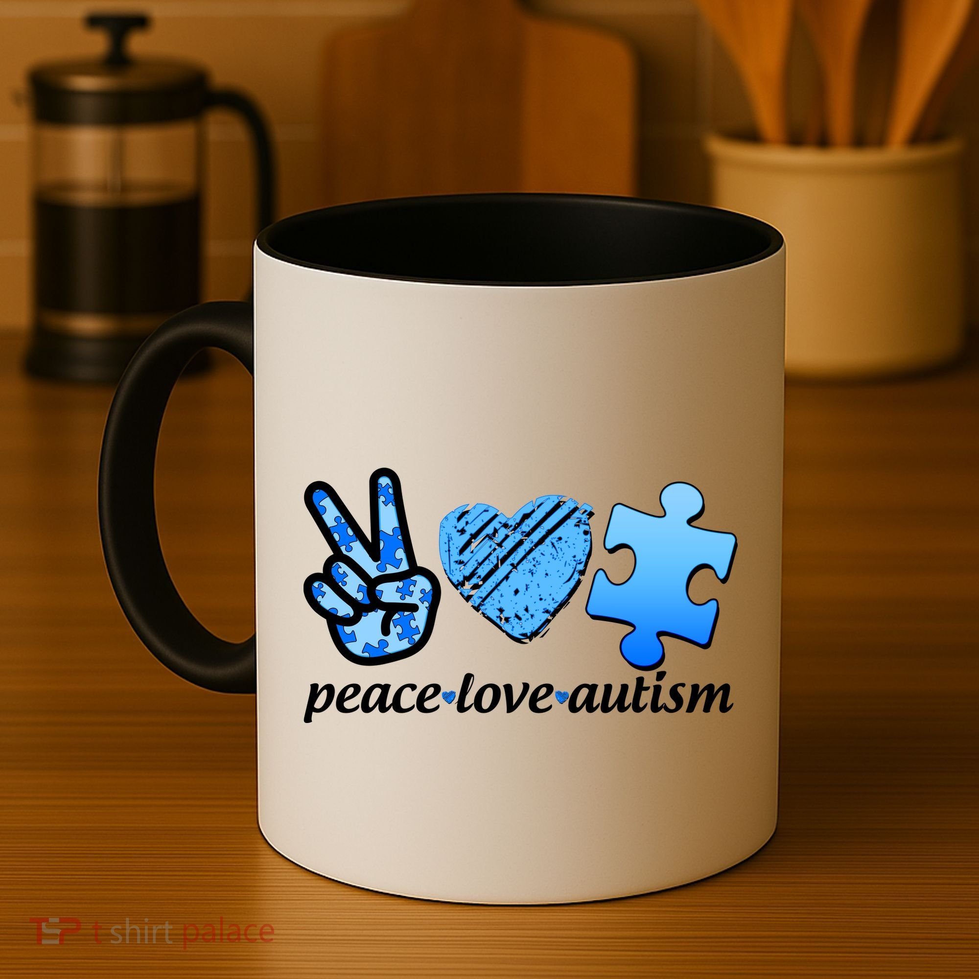 Blue Peace Love Autism  Coffee Mug