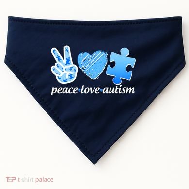 Blue Peace Love Autism  USA-Made Doggie Bandana