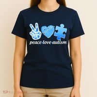 Blue Peace Love Autism  T-Shirt thumb 4