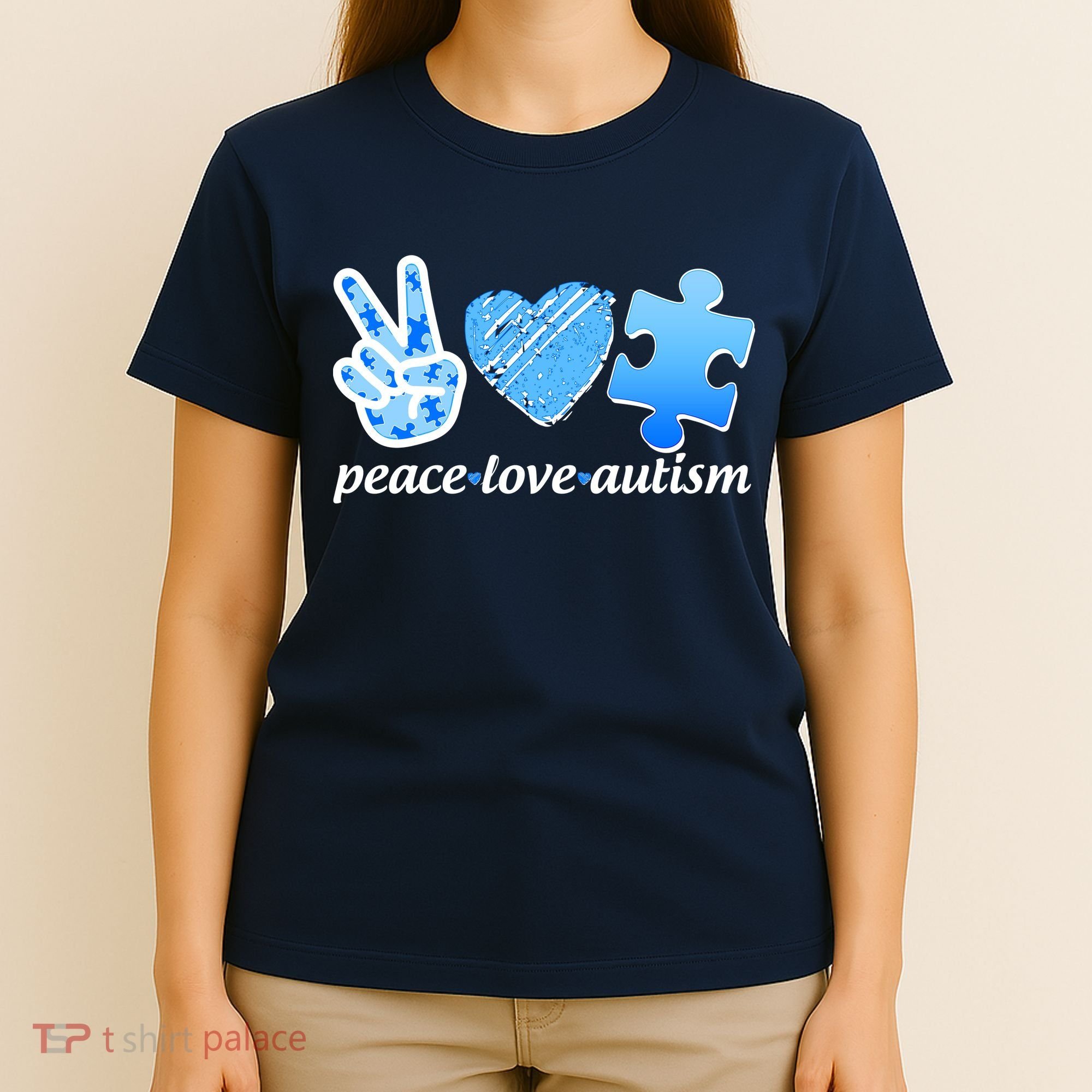 Blue Peace Love Autism  T-Shirt